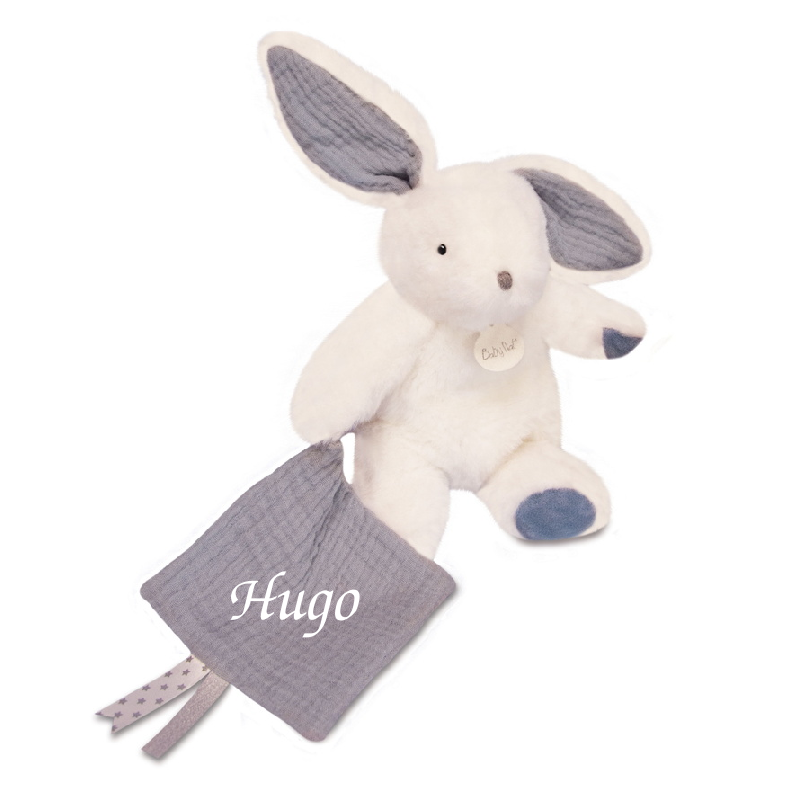  - lapin câlins - peluche avec bleu celeste blanc 25 cm 